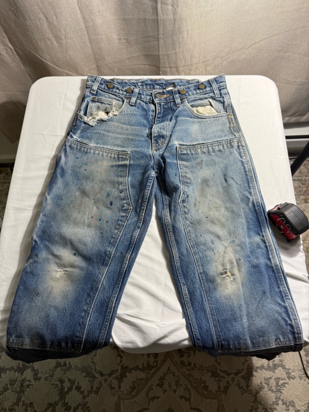 Vintage USA Prison Blues PRSN BLU Inmate Jeans Double Knee Workwear W34 L32 Fade